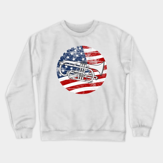 Cornet USA Flag Cornetist Brass Musician 4th July Crewneck Sweatshirt by doodlerob